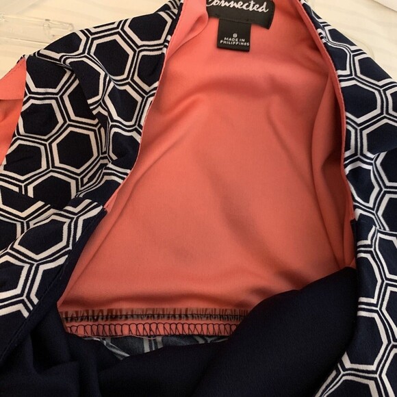 Connected Sleeveless Draped Faux Wrap Dress Women 8 Geometric Pattern B&W - Picture 8 of 12